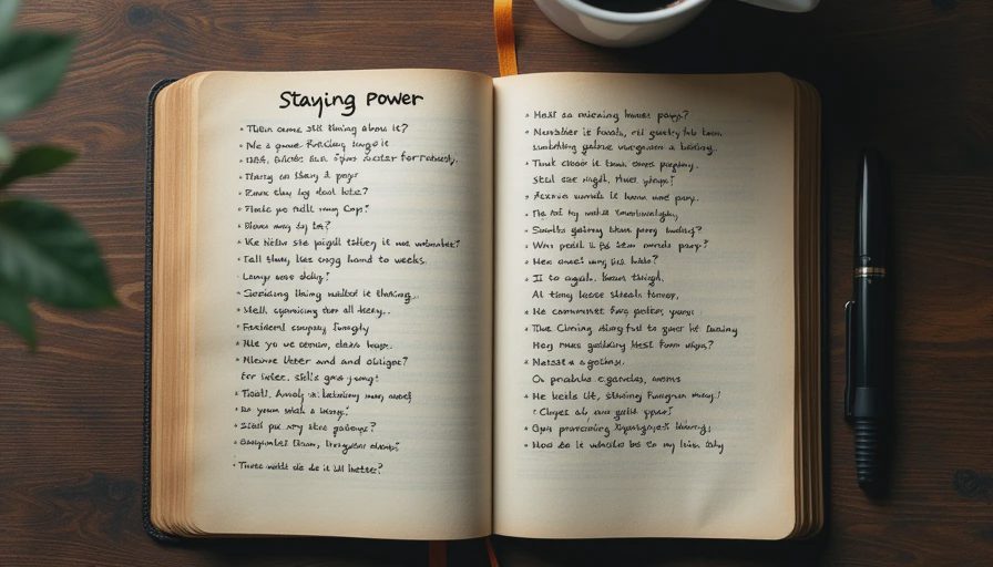 Russ's staying power list — the games that lingered A close-up of a handwritten list in a notebook titled Staying Power, with game titles and short notes like still thinking about it and talked about it for weeks.
