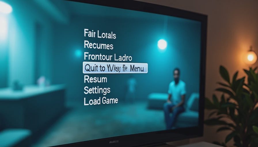The pause menu moment — deciding to quit A close-up of a TV screen showing a game pause menu with the Quit to Main Menu option highlighted, symbolizing the moment of deciding to stop playing.