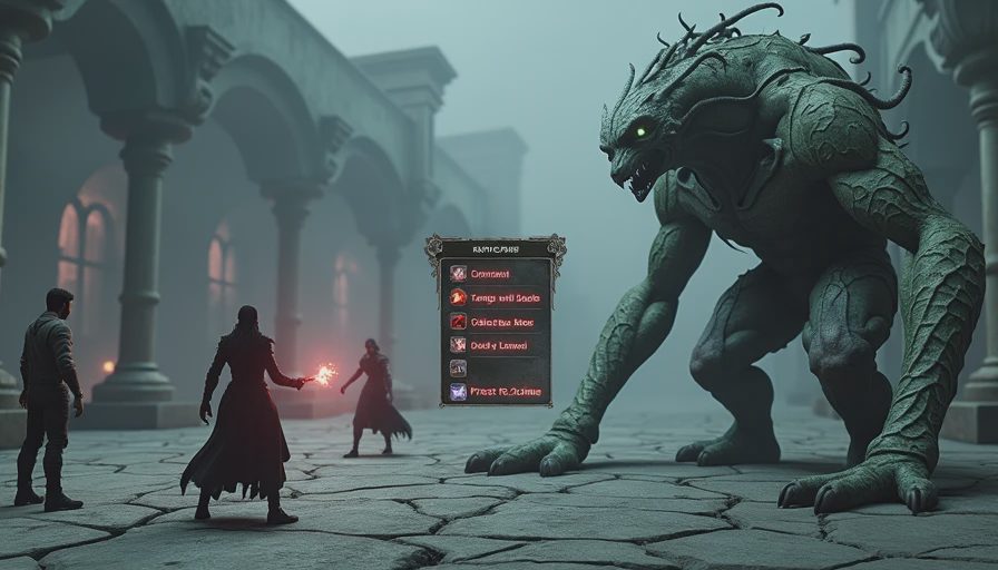 Turn-based combat scene in Clair Obscur Expedition 33 showing a party of three facing a grotesque enemy, with timing prompts and action menu visible on screen.